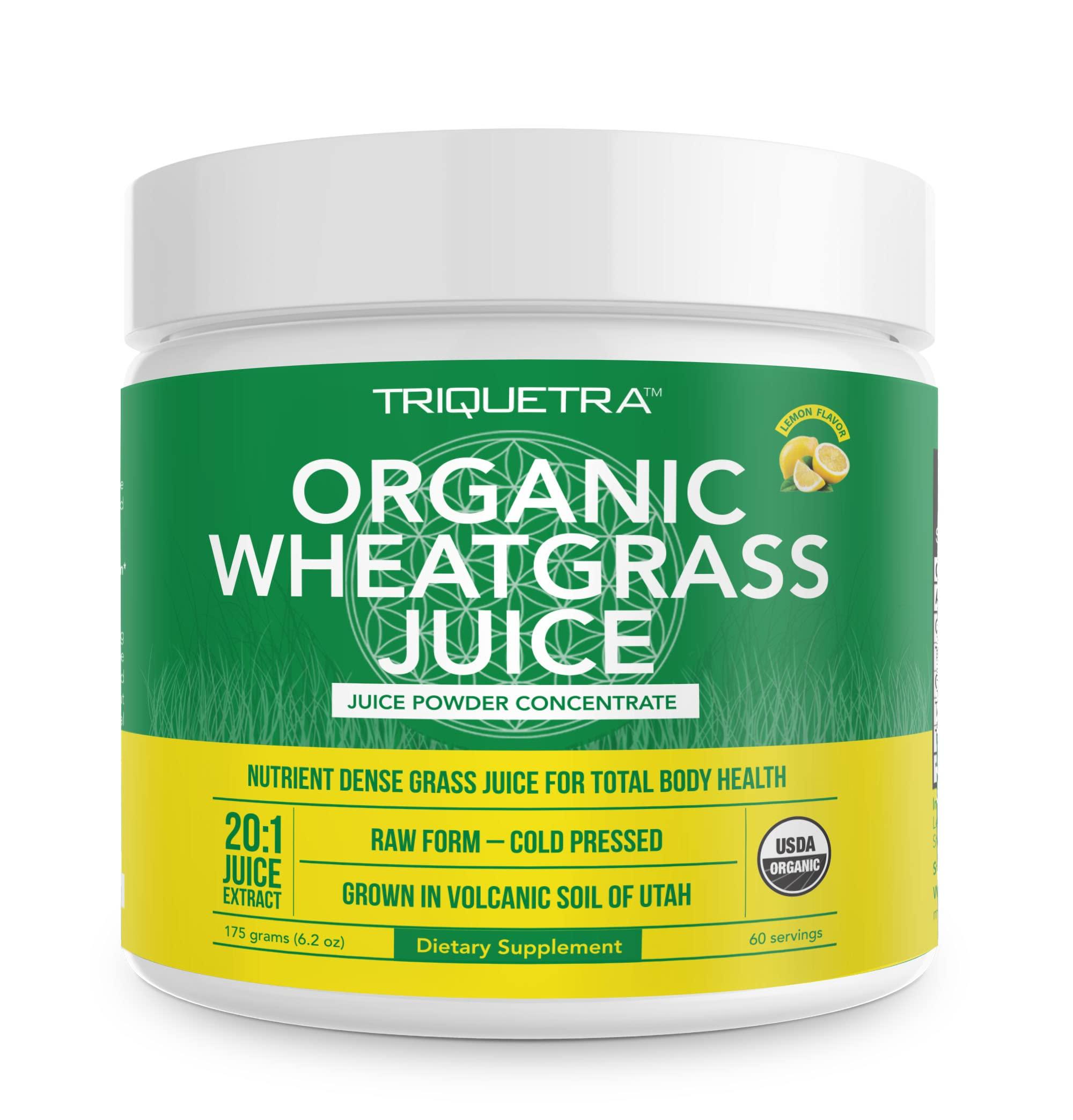 Triquetra Health Organic Wheatgrass Juice Powder - Organically Grown in Volcanic Soil of Utah - Raw & BioActive Form, Cold-Pressed Then CO2 Dried, 20:1 Super Concentrate - Lemon (6.2 oz - 60 Servings)