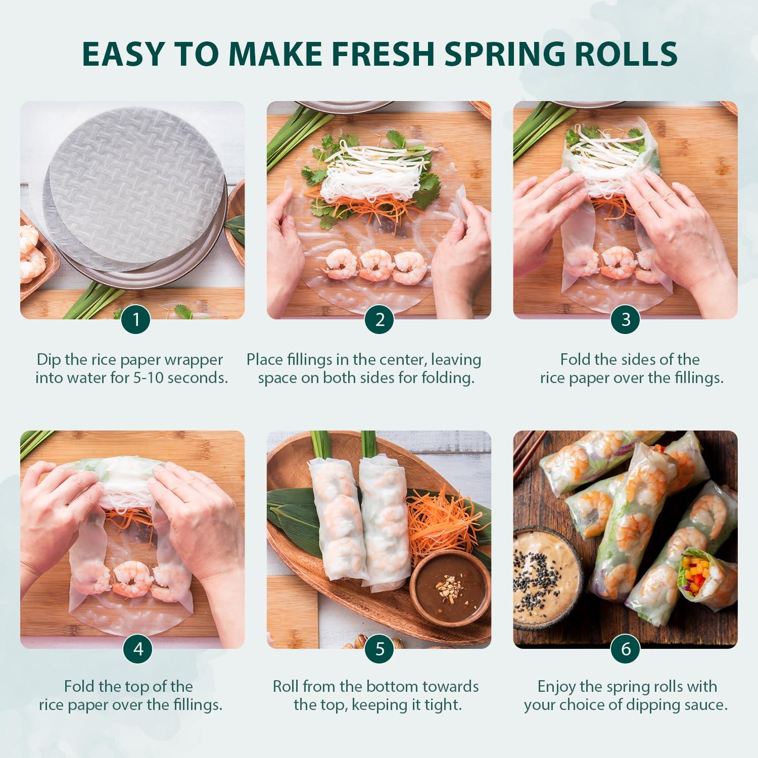 Soeos Soeos Rice Paper, White Rice Paper Wrappers, 1 Pack, 34 Sheets-Fresh Spring Roll Wrappers & Dumplings, Non-GMO, Gluten-Free, Low Carb, Vietnamese Rice Wraps (Round, 22cm)