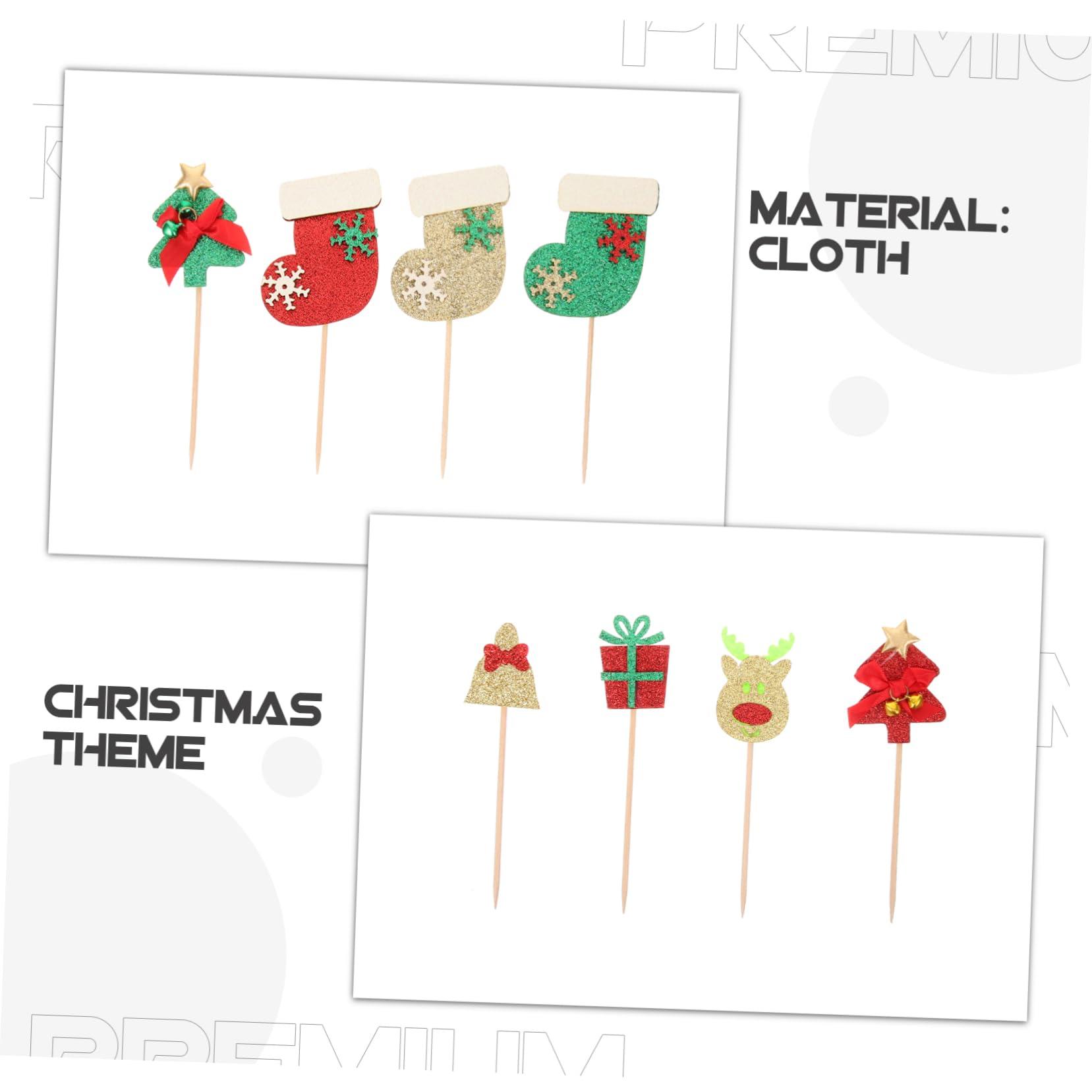 ifundom ifundom 16pcs Christmas Theme Cake Toppers Christmas Tree Topper Star Shaped Fruit Dessert Cake Picks Cheistmas Tree Topper Reindeer Fruit Picks Decor Food Picks Box Props Wooden