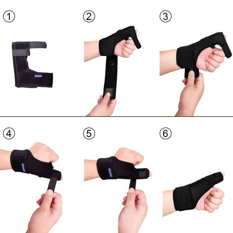 GenetGo Trigger Thumb Splint - Thumb Spica Support Brace Stabilizer for Pain, Sprains, Arthritis, Tendonitis (Right Hand or Left Hand) (Black)