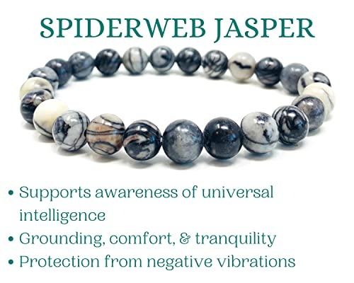 Soul Charms Crystals Spiderweb Jasper Beaded Crystal Bracelet 8mm Beads Stackable | Calming, Energy Balance, Protection, Grounding, Spiritual Gift Her Him Healing Bracelet