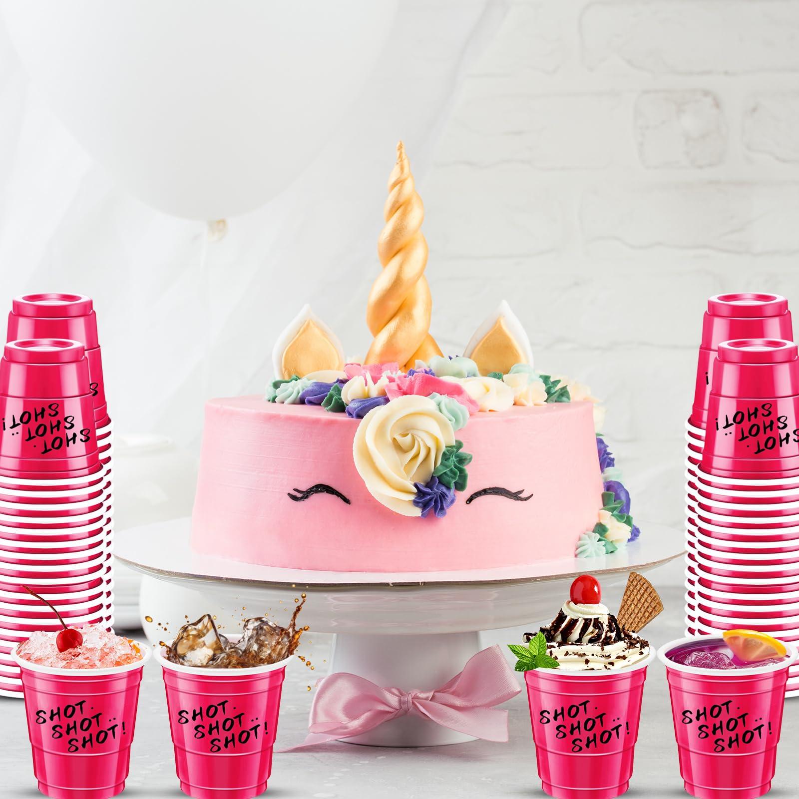 cssopenss 120 pcs Pink Plastic Shot Glasses 2 oz Hot pink shot cups pink shot glasses disposable for drinking Tastings served Snacks Jello Tastings and Samples