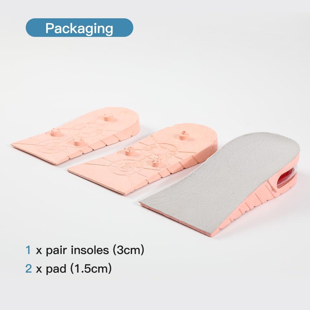 XINIFOOT Height Increase Insole 3-Layer Air Cushion Heel Insert Lift Shoes Insole for Men and Women Invisible Elevator Adjustable Insoles (Half Pad, Pink)