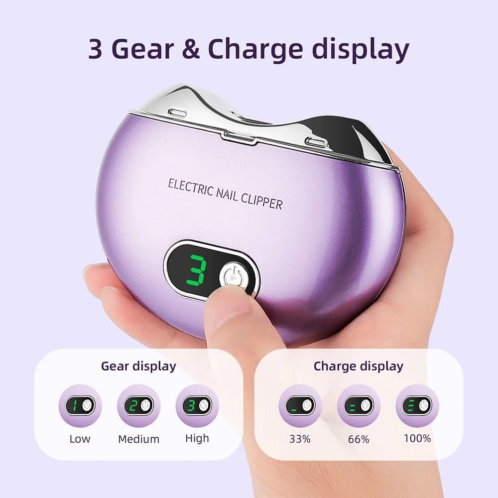 Aikertec Automatic Electric Nail Clipper,with LCD Digital Display, Safety Baby Fingernail Nail Clipper, 3-Speeds Levels and Nail Clip Storage, USB Rechargeable Suitable for Babies,Children (Purple)