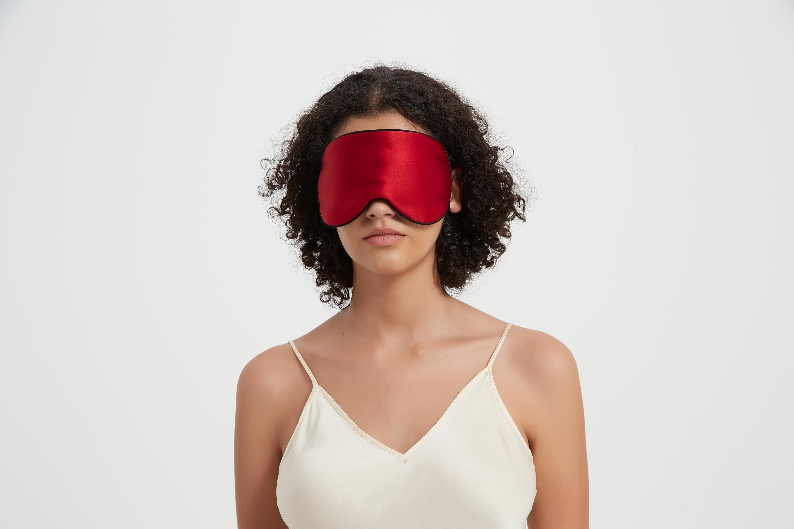 ALASKA BEAR ALASKA BEAR Natural Silk Sleep Mask & Blindfold, Super-Smooth Eye Mask, Stays On All Night, 2 Thin Ear Loops Adjustable (Red)