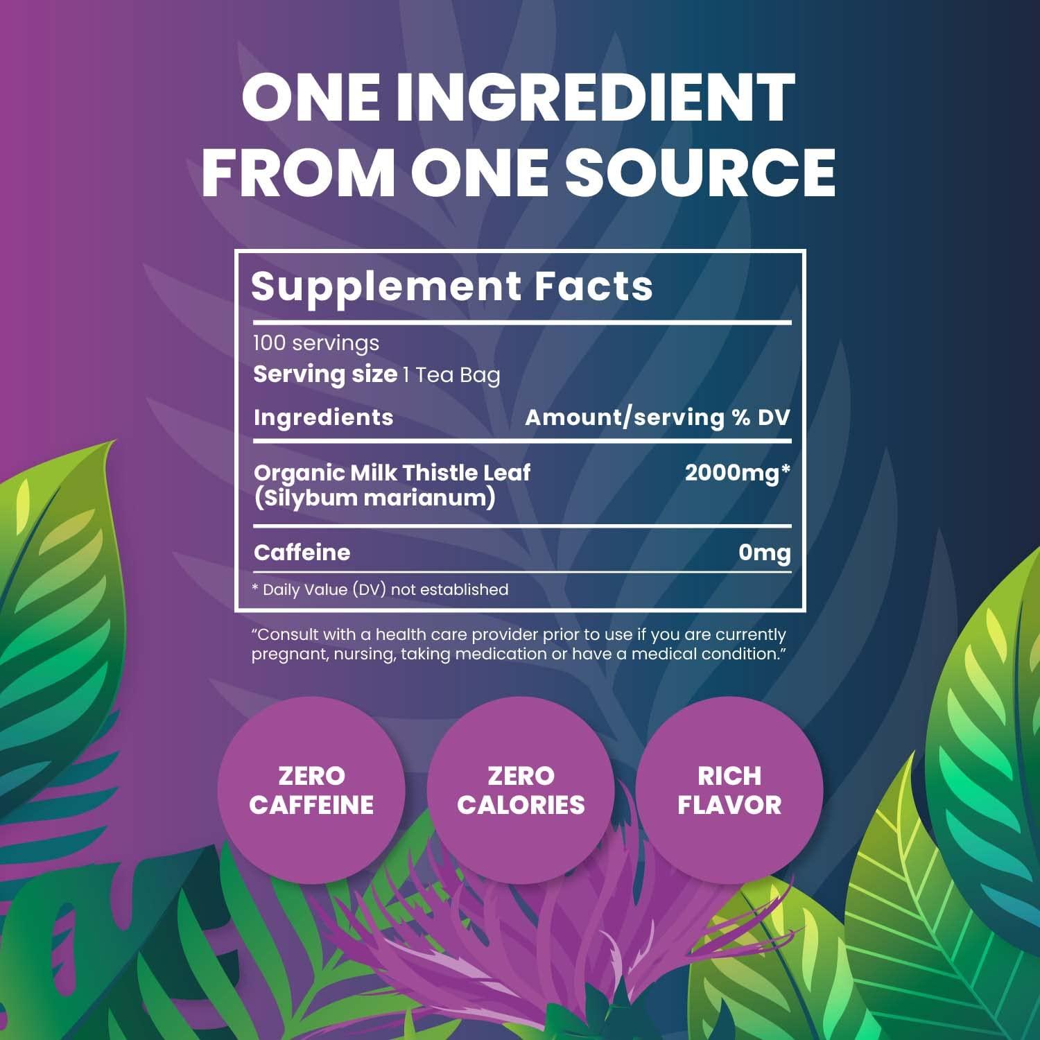 Cederberg Tea Company Organic Milk Thistle Tea — 100 Tea Bags | Organic Herbal Tea From Single Origin | Eco-Friendly Tea Bags | Non-GMO Caffeine Free Tea With Zero Sugar | Cederberg Tea Company