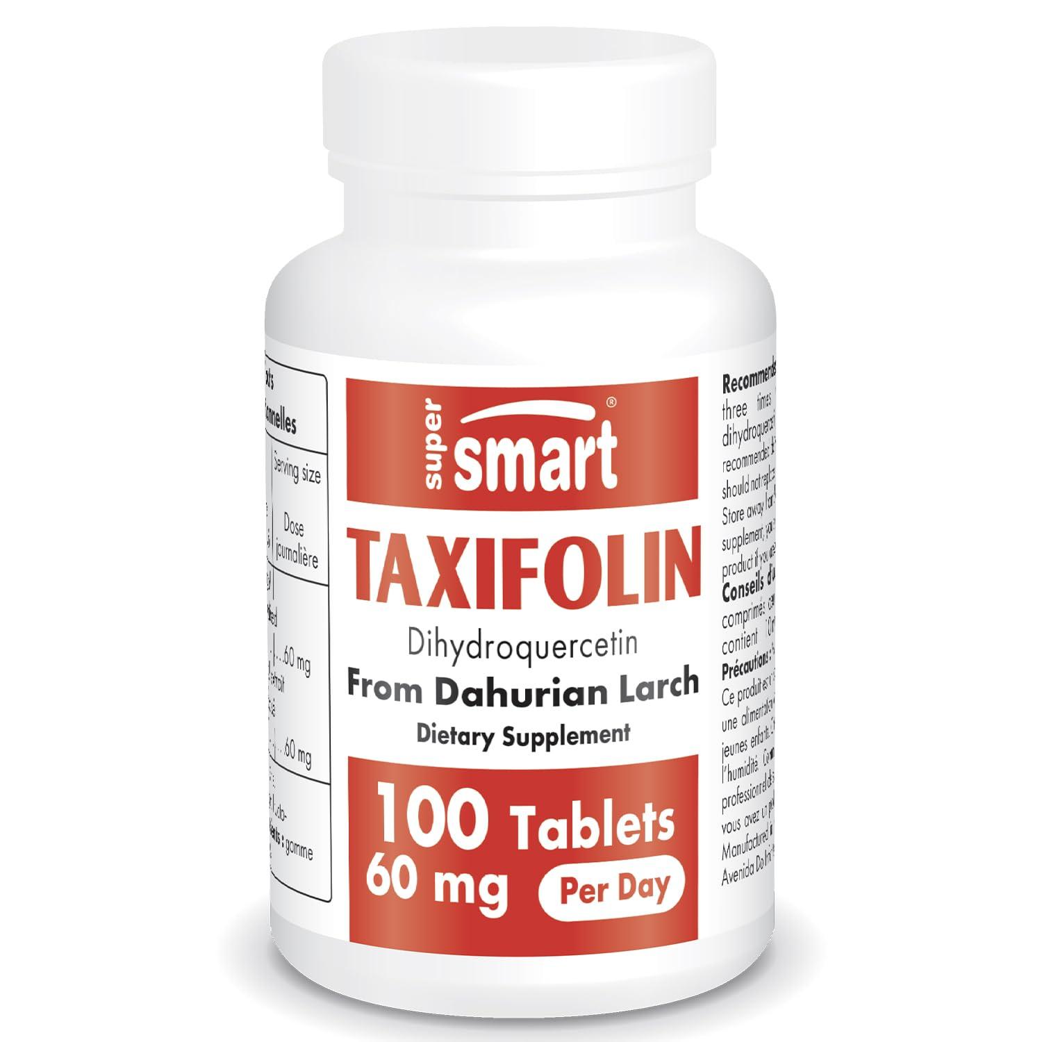 super smart Supersmart - Taxifolin Dihydroquercetin 60mg per Day (90% DHQ Supplement) - Russian Siberian Dahurian Larch Tree Extract - Antioxidant Bioflavonoid | Non-GMO & Gluten Free - 100 Tablets