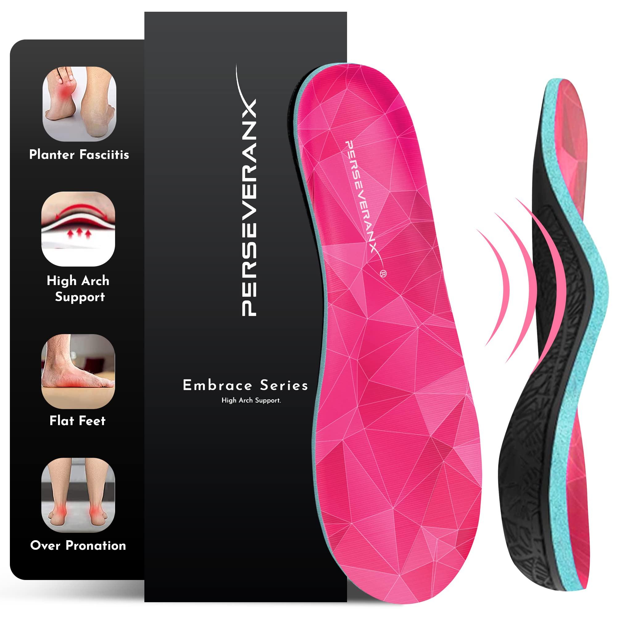 Perseveranx NASA Grade Plantar Fasciitis Insoles High Arch Support Insoles Men Women - Shoe Insoles for Plantar Fasciitis Relief - Absorb Shock & Relieve Flat Foot Pain - Orthotics Inserts for Work & Standing