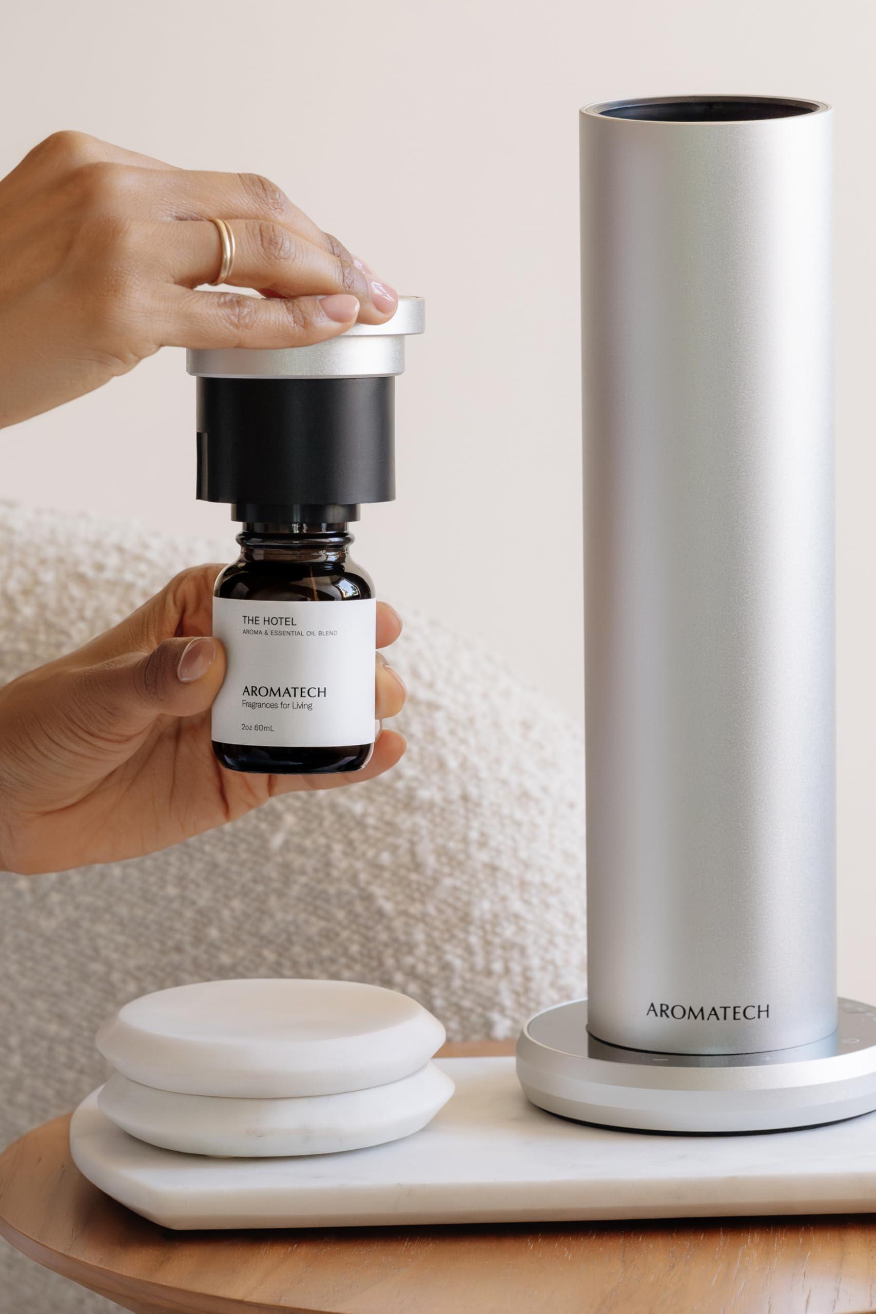 AromaTech AromaTech New AroMini BT Plus Scent Diffuser w/Bluetooth Cold-Air Diffusion Scent Machine for Home, Office, Hotel, Spa Nebulizing Diffusion System for Essential Oil Blends (Silver)