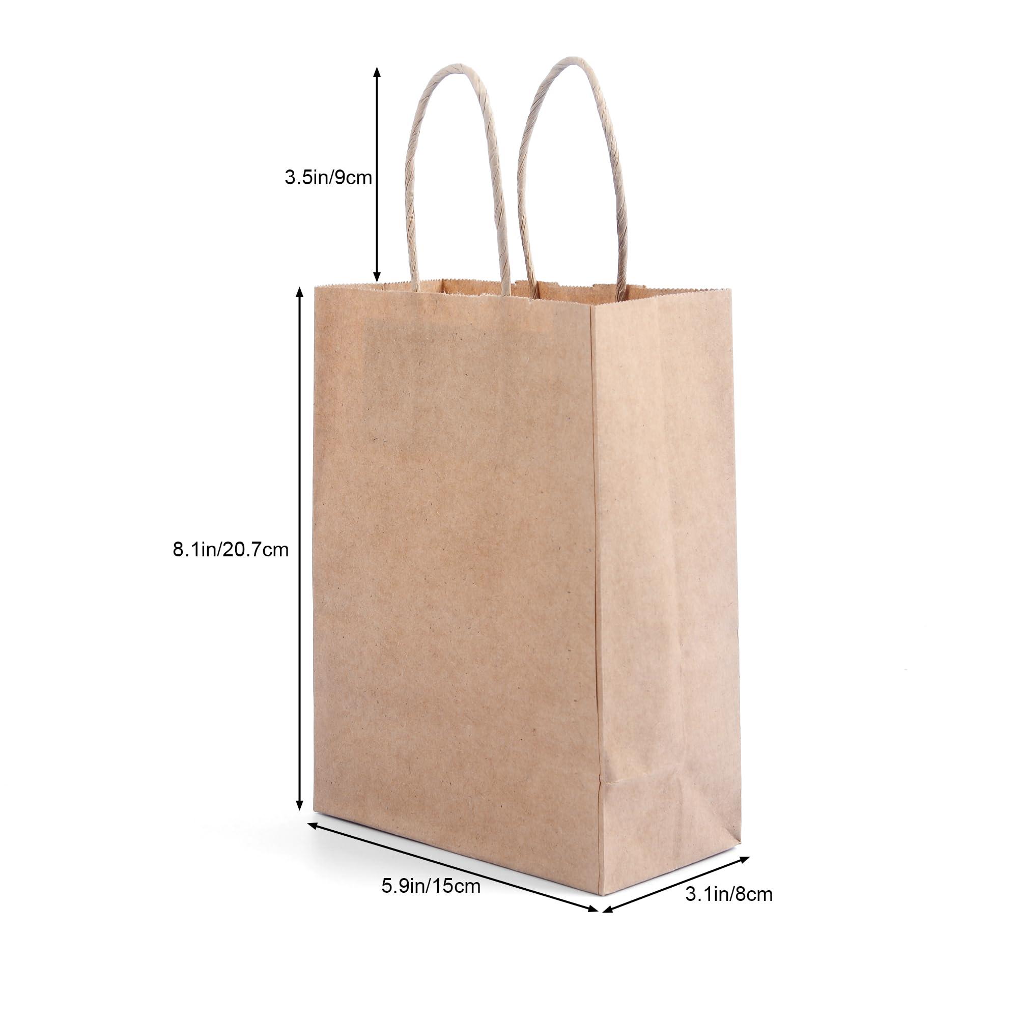 Garandad 200Pack paper bags with handles8.1x5.9x3.1 Inchpaper bags with handles bulkgift bags bulkbrown gift bagsbolsas de papel para negocioPaper Bags Bulk for Birthday Party Favors, Shopping, Retail