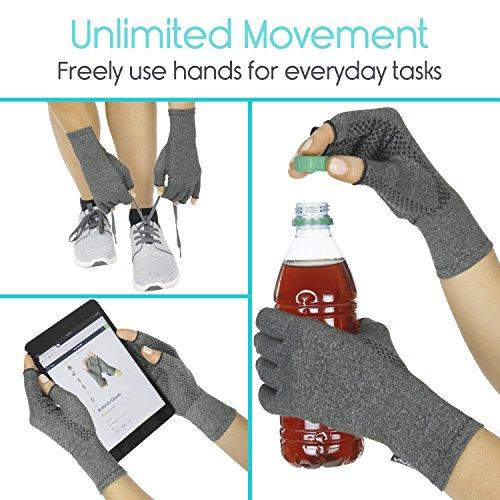 Vive Vive Arthritis Gloves with Grips - Men & Women Textured Fingerless Compression - Open Finger Hand Gloves for Rheumatoid and Osteoarthritis - Arthritic Joint Pain Relief for Computer Typing (Medium)
