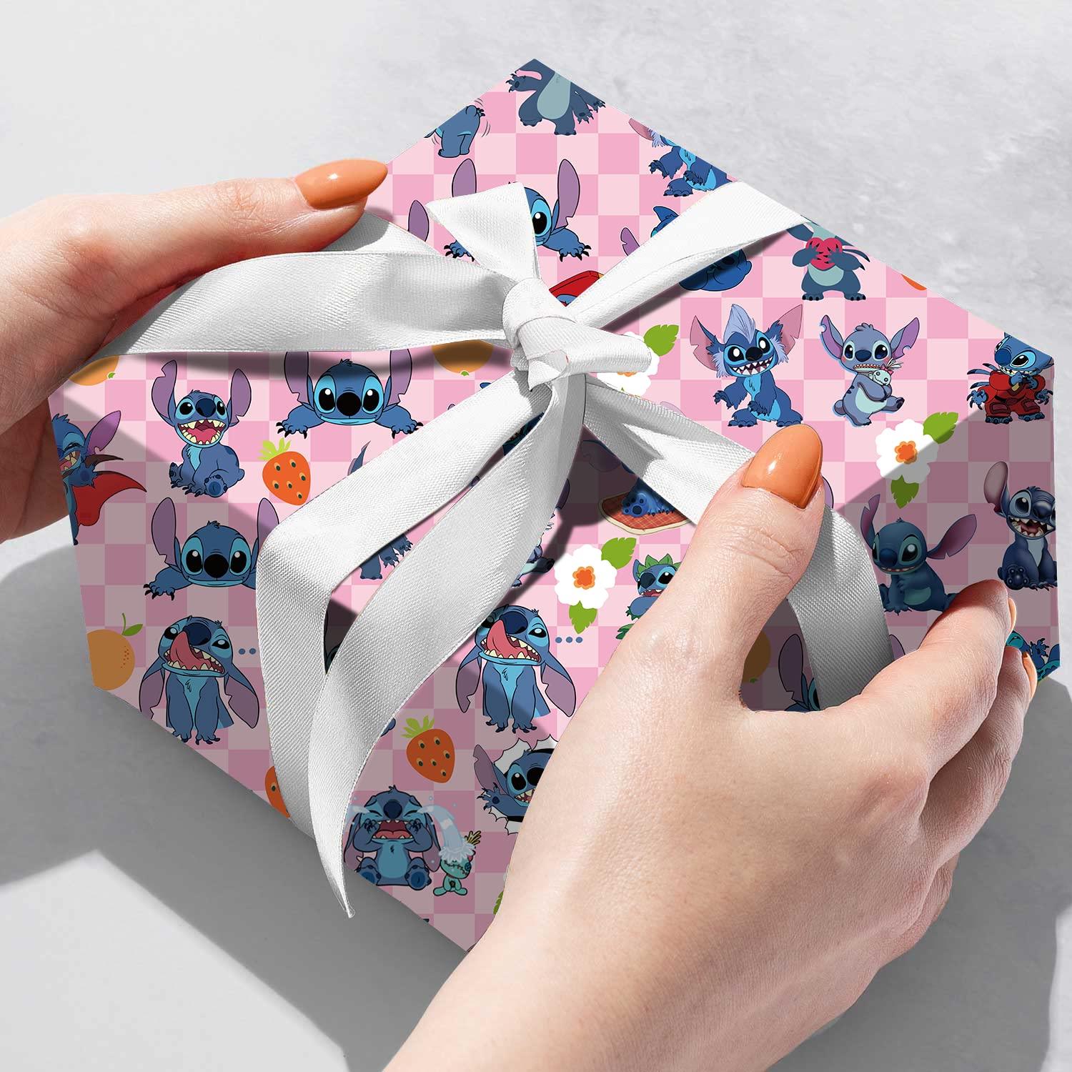 EYQQM EYQQM Pack of 5 Stitch Gift Wrapping Paper 51x75cm Kraft Paper Gift Wrap Pack for Kids Birthday, Party Storage Festive Decoration (Pink)