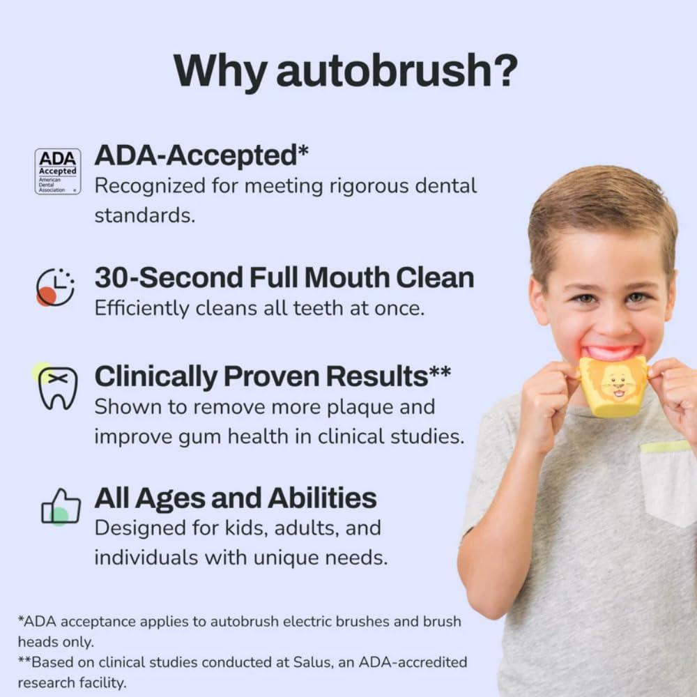 autobrush autobrush Kids U Shaped Electric Toothbrush, ADA Accepted, Sonic Pro with Unique 360 Nylon Bristles 3 Cleaning Modes,Whitening LED-Lights,Plays Music (Double-Sided),Ages 9-12, Lion