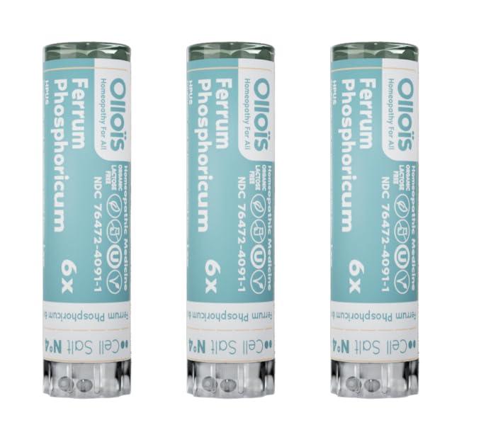 OLLOS Ferrum Phosphoricum 6X - OLLOIS - Organic & Vegan Cell Salt # 4 (Pack of 3)