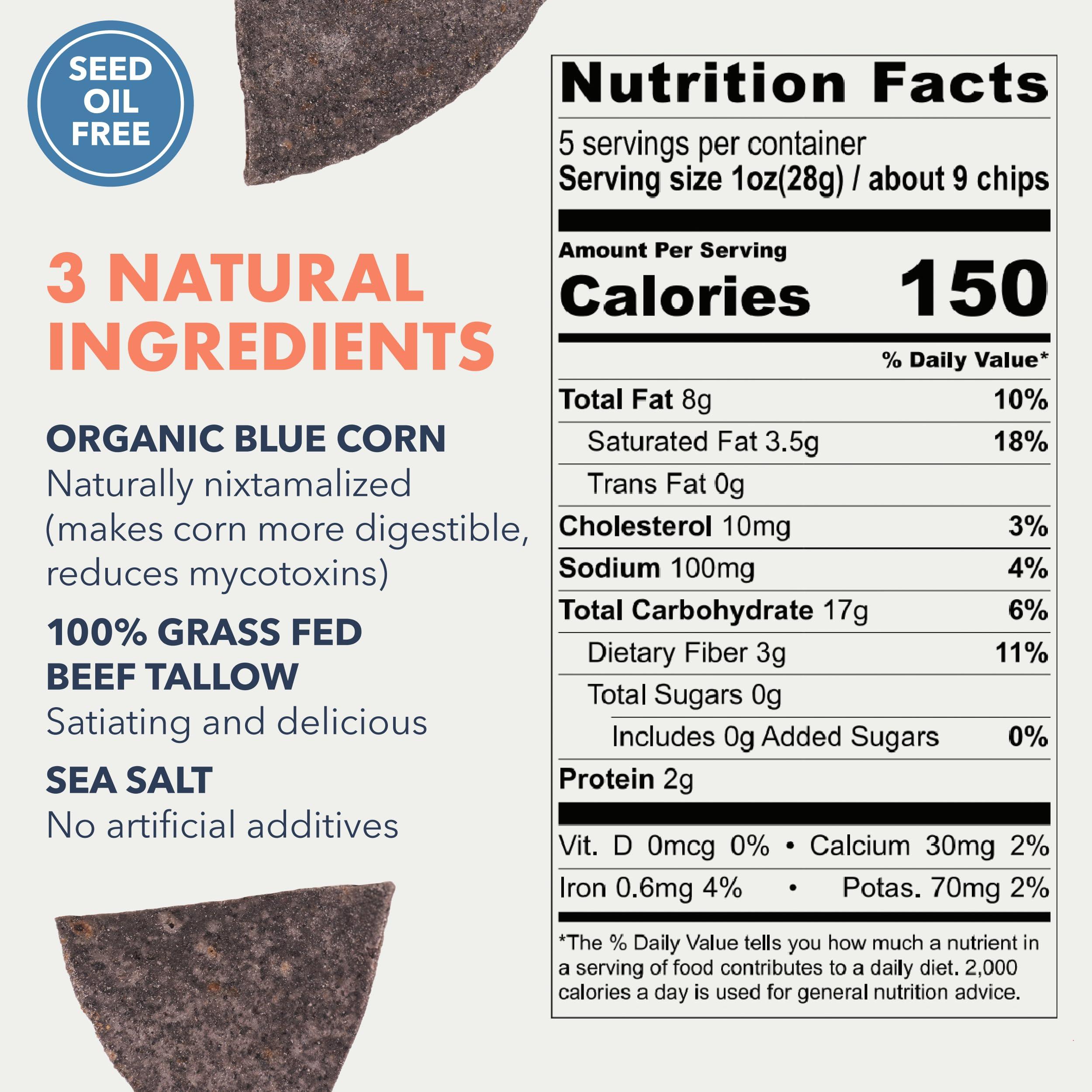 Ancient Crunch MASA Chips Blue Corn Tortilla Chips - Naturally Grown Blue Corn with Grass Fed Tallow and Sea Salt Tortilla Chips - No Seed-Oil Snacks - 6 Pack, 5 Ounce Each