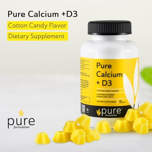 pure formulated pure formulated Chewable Calcium + Vitamin D3 Gummies Vegan Vitamin Supplements for Bones & Teeth Support, 1000 IU Gluten and Dairy Free - Kosher(60Gummies)