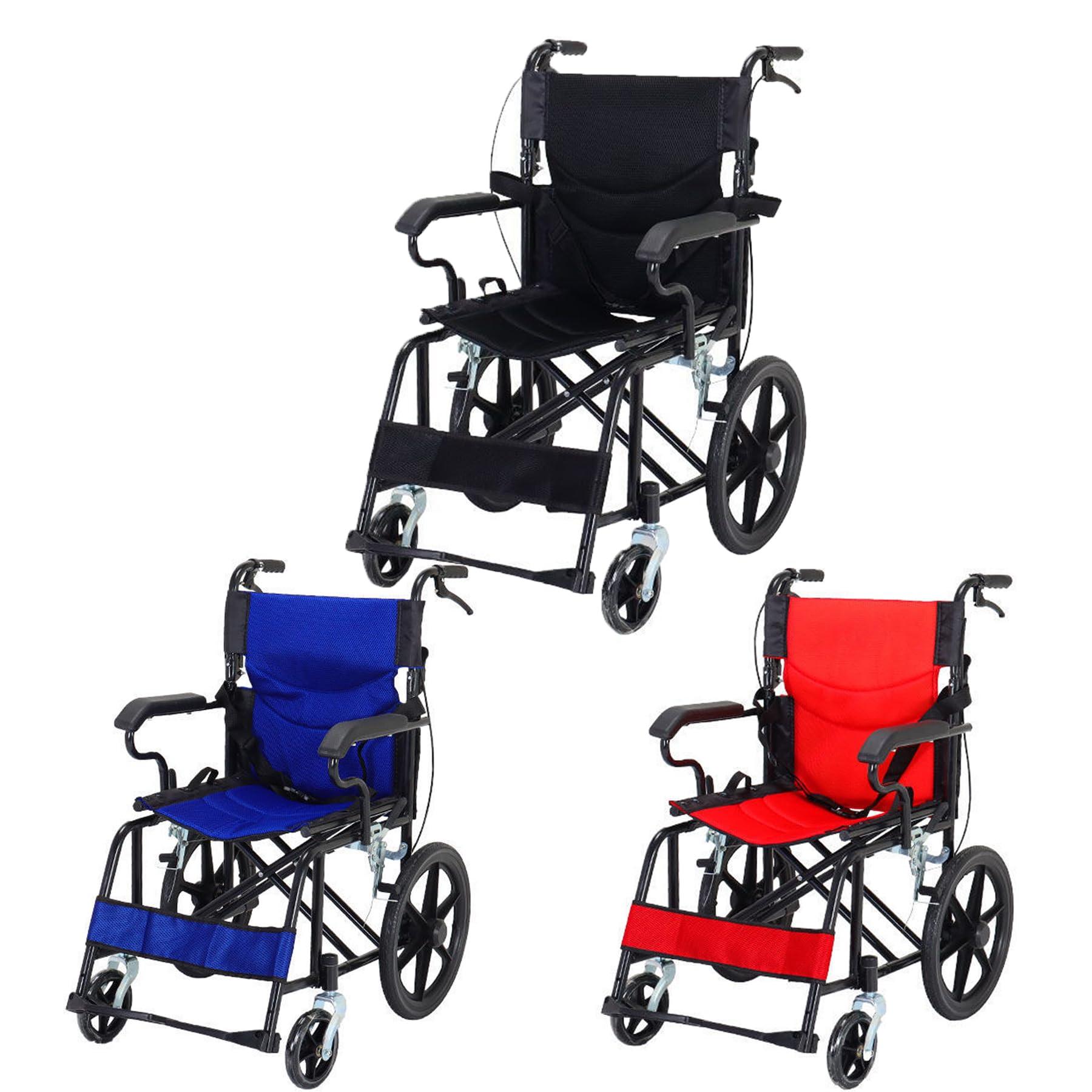 GLDDFDG GLDDFDG Portable Lightweight Wheelchairs with Handbrake,Ultra Light Folding Transport Wheel Chair,Transport Wheelchairs for Adults, Breathable Seat Cushion,Foldable Pedall,Trolleys for Elderly,Black