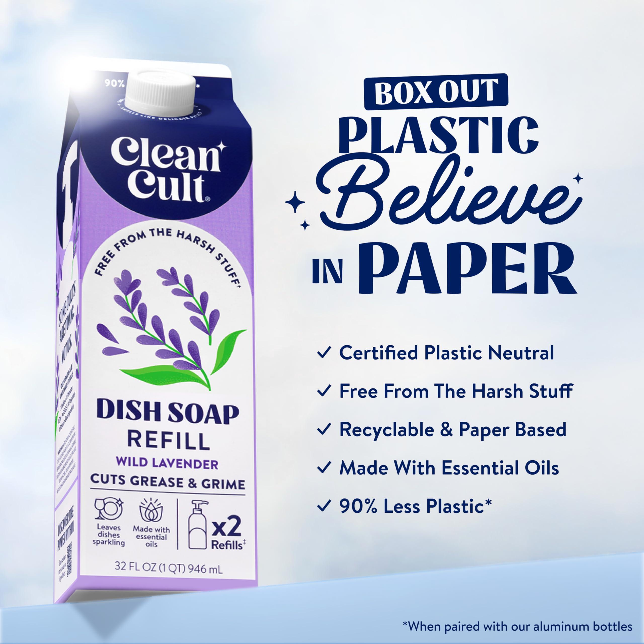 Cleancult Cleancult Dish Soap Liquid Refill (32oz, 1 Pack) - Plant Based Cleaning Power - Dish Soap that Cuts Grease & Grime - Free of Harsh Chemicals - Uses 90% Less Plastic - Wild Lavender
