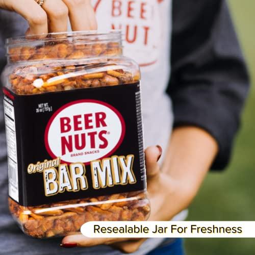 BEER NUTS BEER NUTS Original Bar Mix - Pretzels, Cheese Stix, Sesame Stix, Insane Grain - 26oz Resealable Jar (Pack of 2)