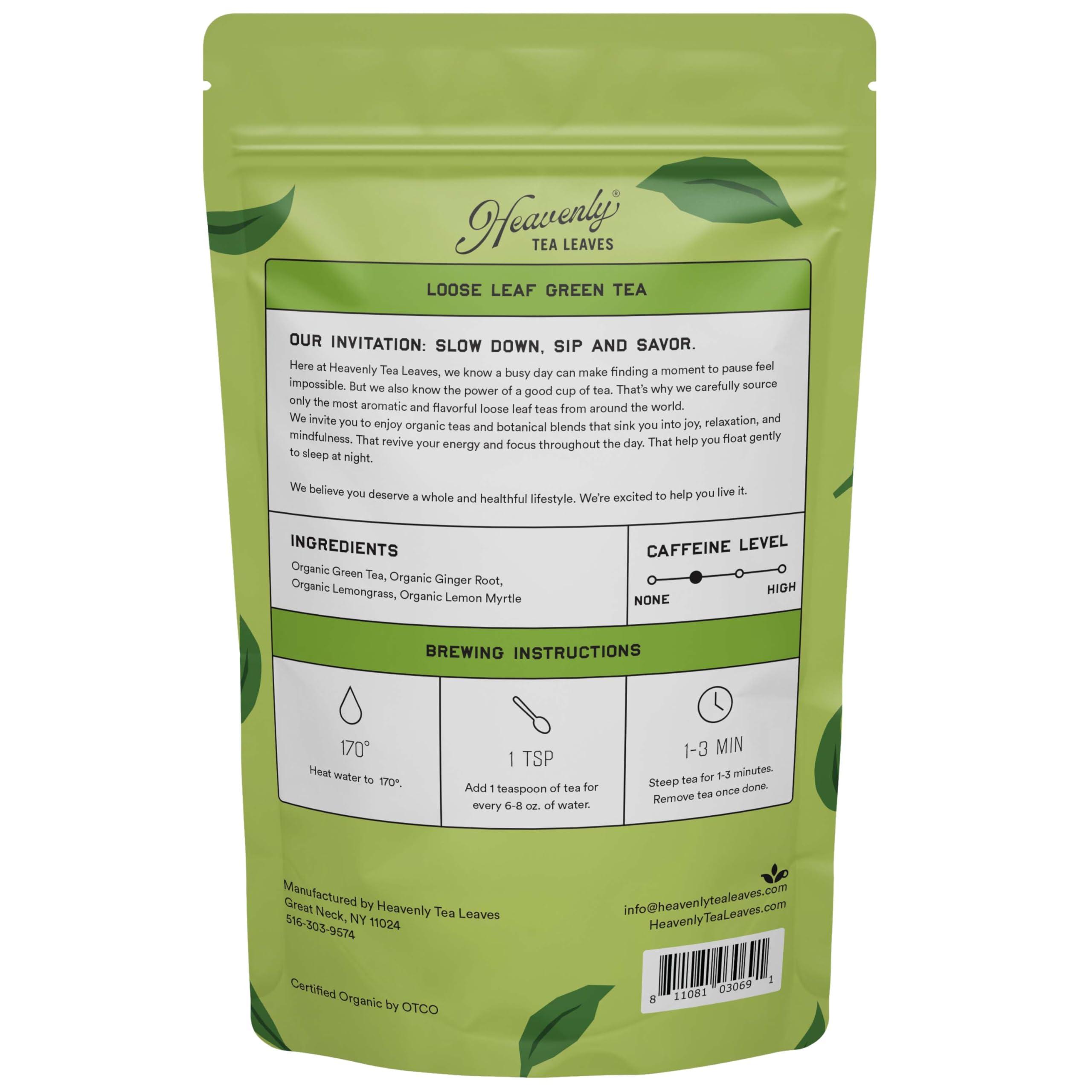 Heavenly Tea Leaves Heavenly Tea Leaves Organic Ginger Lemon Green, Bulk Loose Leaf Green Tea, 1 Lb. (Approx. 200 Servings) - Antioxidant & Immune Boosting, Hot or Iced Tea, Great Natural Energy Source