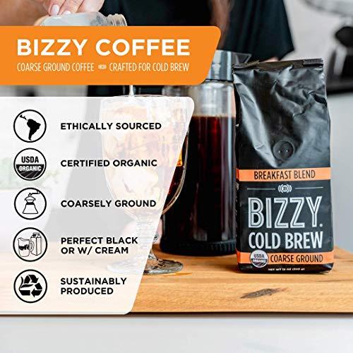 Bizzy Bizzy Organic Cold Brew Coffee | Bundle | Coarse Ground Coffee | Breakfast Blend 1 LB + Breakfast Blend Brew Bags 4-count | 2 Pack