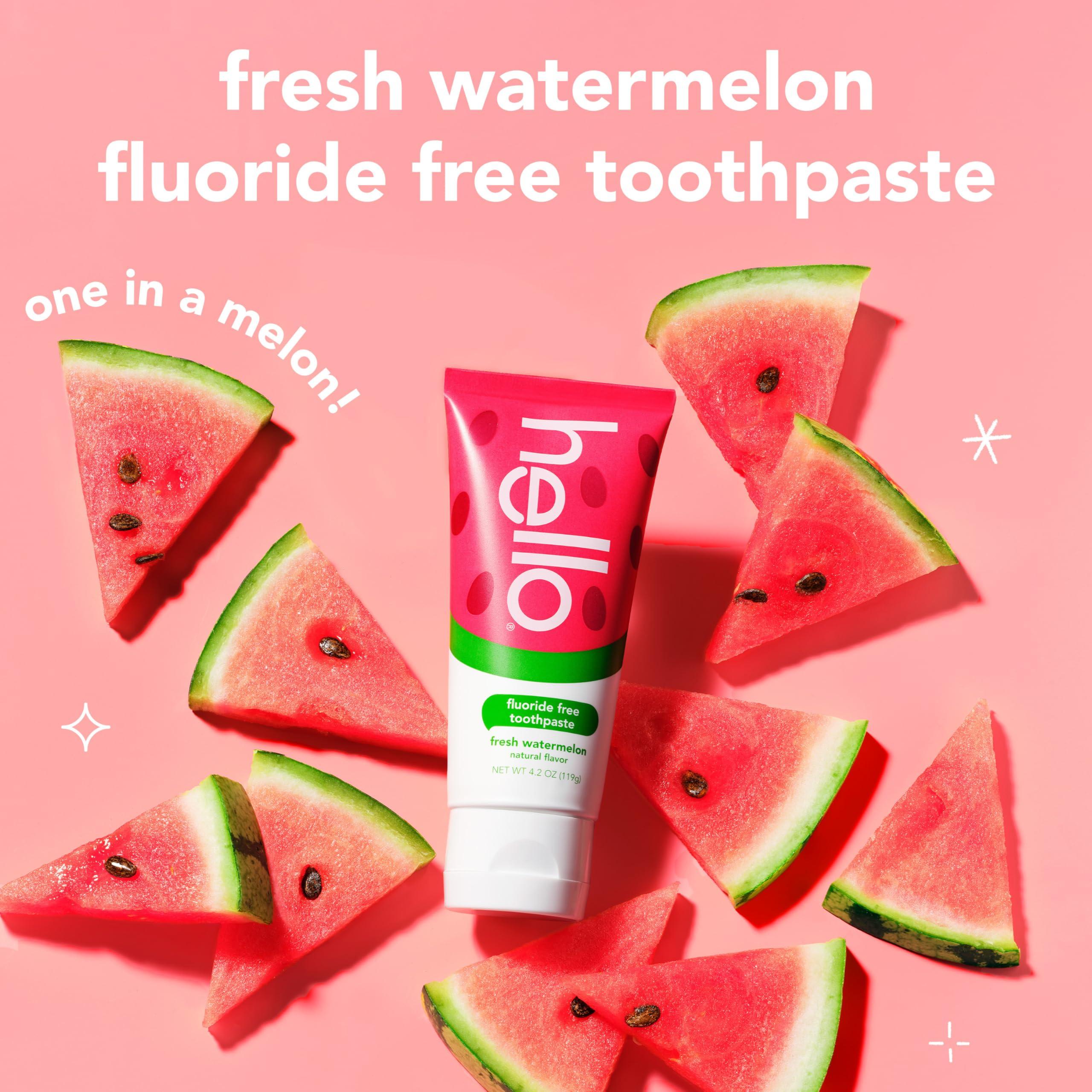 hello Hello Natural Watermelon Flavor Baby & Kids Fluoride Free Toothpaste, Vegan, SLS Free, Gluten Free, Safe to Swallow for Baby and Toddlers, 4.2 Ounce (Pack of 3)