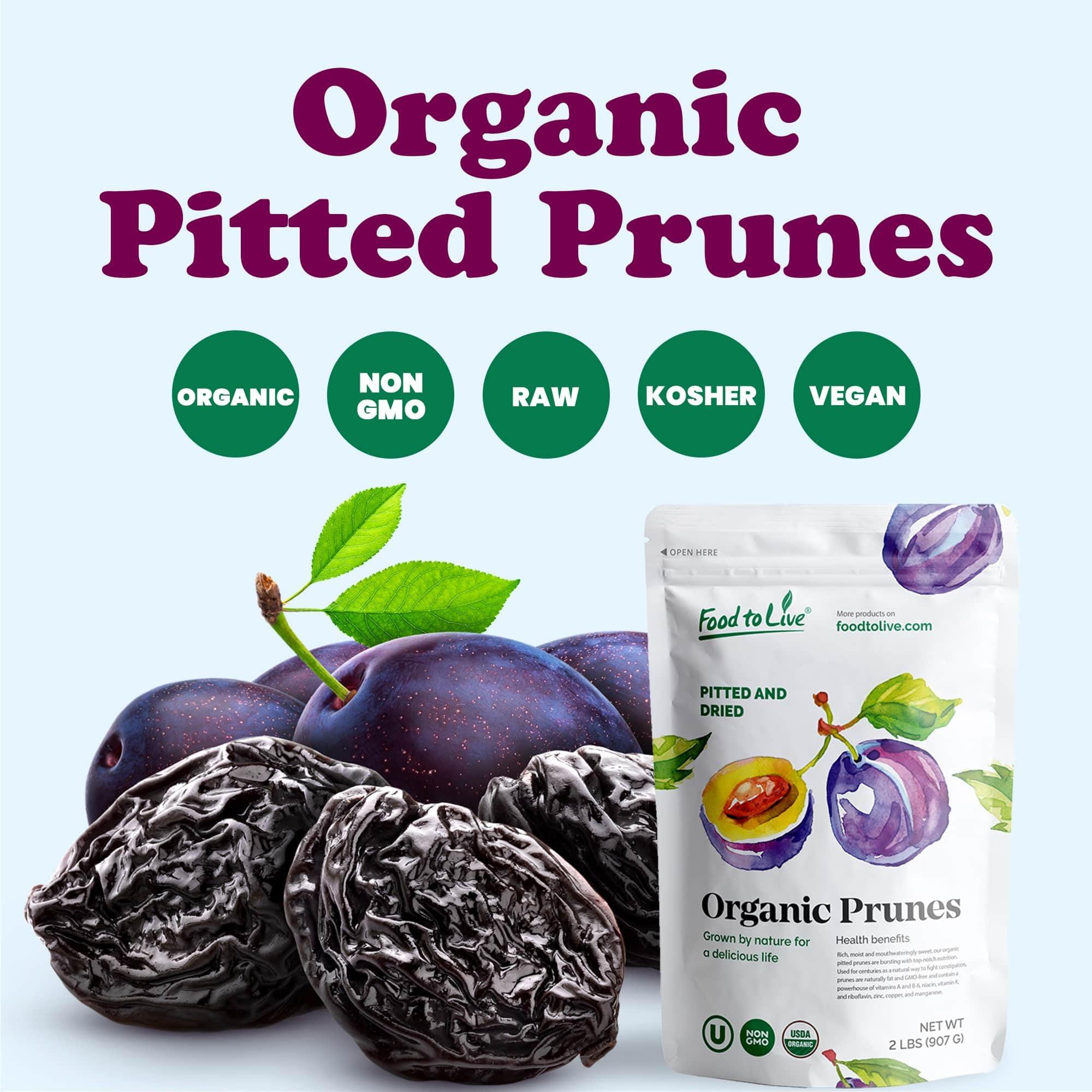 Food to Live Food to Live Organic Pitted Prunes, 5 Pounds Dried California Plums, Non-GMO, Kosher, Unsulfured, Unsweetened, Bulk