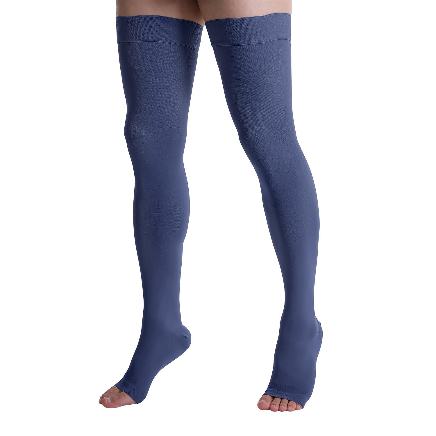 Doc Miller Doc Miller Thigh High Compression Socks Women and Men 20-30mmHg for Varicose Veins, Pregnancy Support Compression Stockings for Women, 1 Pair (Dark Blue, Small)