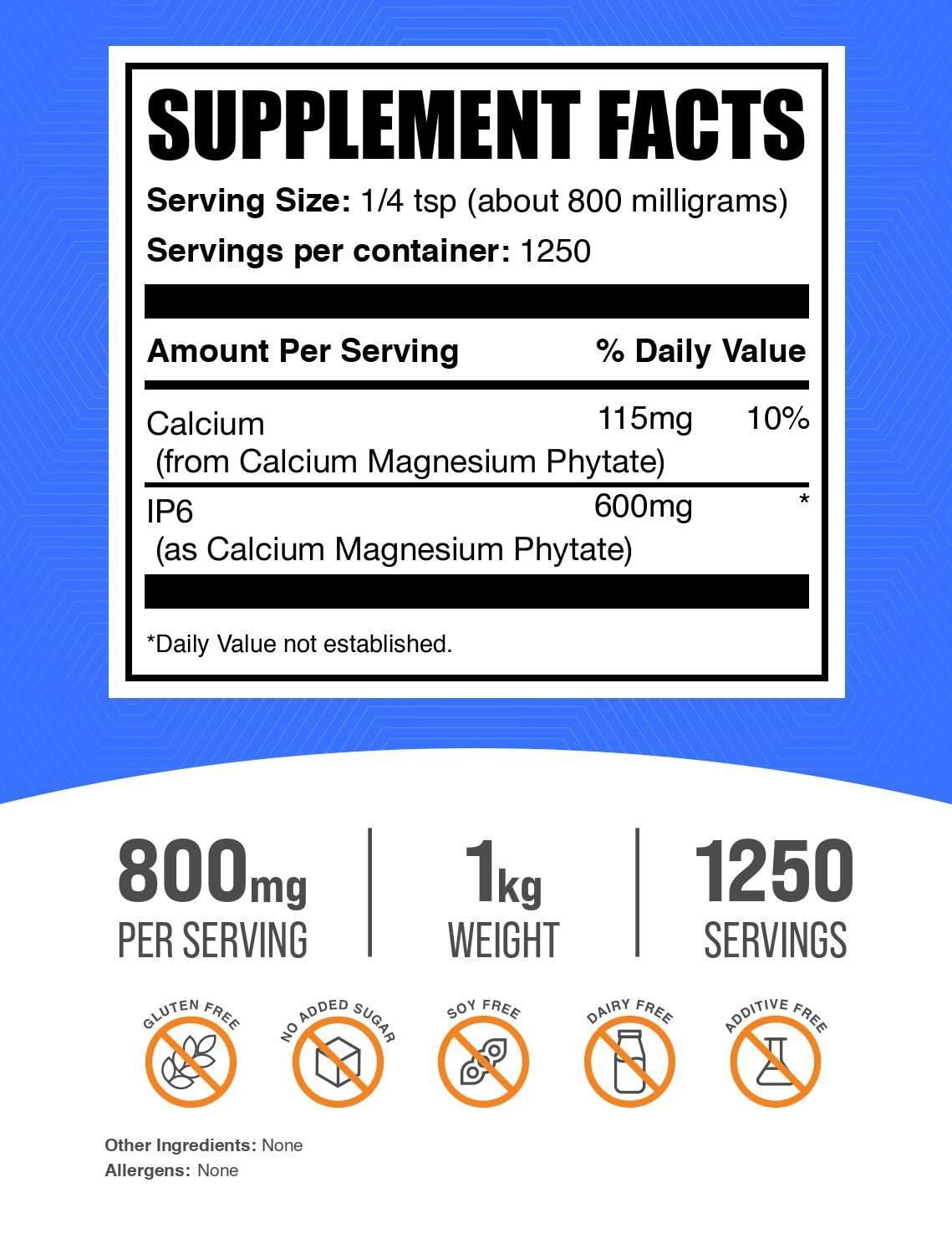 BulkSupplements BulkSupplements.com IP6 Powder - Inositol Hexaphosphate, IP6 Supplement - Inositol Supplement for Immune Support, Gluten Free, 800mg per Serving, 1kg (2.2 lbs) (Pack of 1)