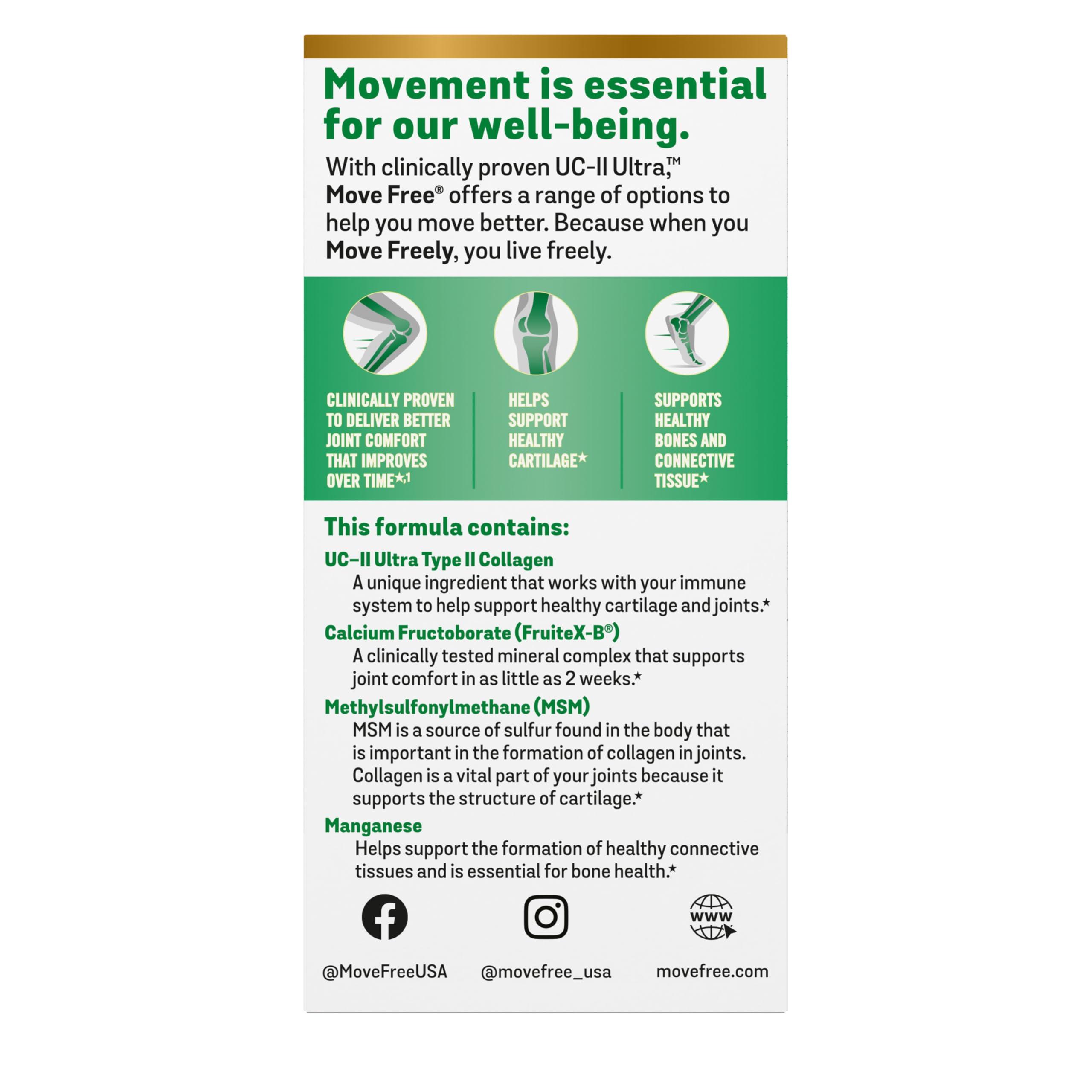 Move Free Move Free Ultra Pro with Quadruple Action Joint Support - Type 2 Collagen MSM Calcium Fructoborate & Manganese - Supports Joint Cartiliage Bone Connective Tissue, 120 Tablets (30 servings)
