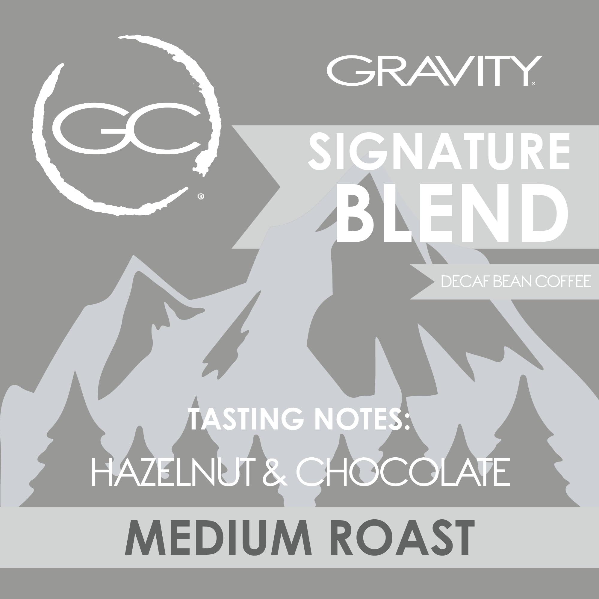 Gravity Coffee Gravity Coffee, Signature Decaf Blend (Medium Roast) 12oz Bag of Whole Beans, Notes of Hazelnut and Chocolate, Bold and Smooth Flavor Decaffeinated Coffee