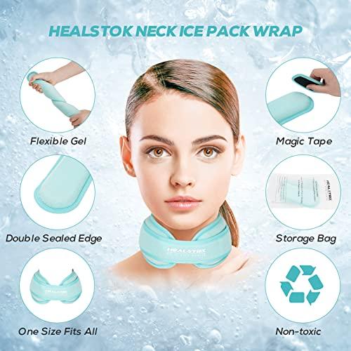 HEALSTOK Neck Ice Pack Wrap,Cervical Ice Pack,Cold Compress Ice Packs for Neck Injuries Reusable Cold & Hot Therapy Adjustable Flexible Gel Migraine Ice Head Wrap for Neck Pressure. (Ice Blue)