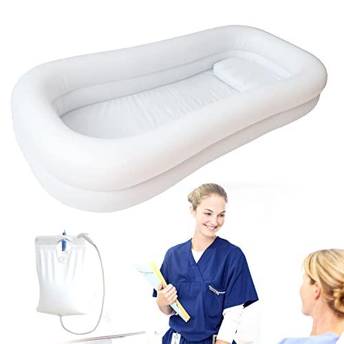 WUEURU Portable Medical Inflatable Bathtub for Shower Large Bath Basin Kit Adults Bed Beside Bathtub & Electric Air Pump Water Bag Air Pillow Wash Fullbody for Disabled Elderly Bedridden Patients Handicapped