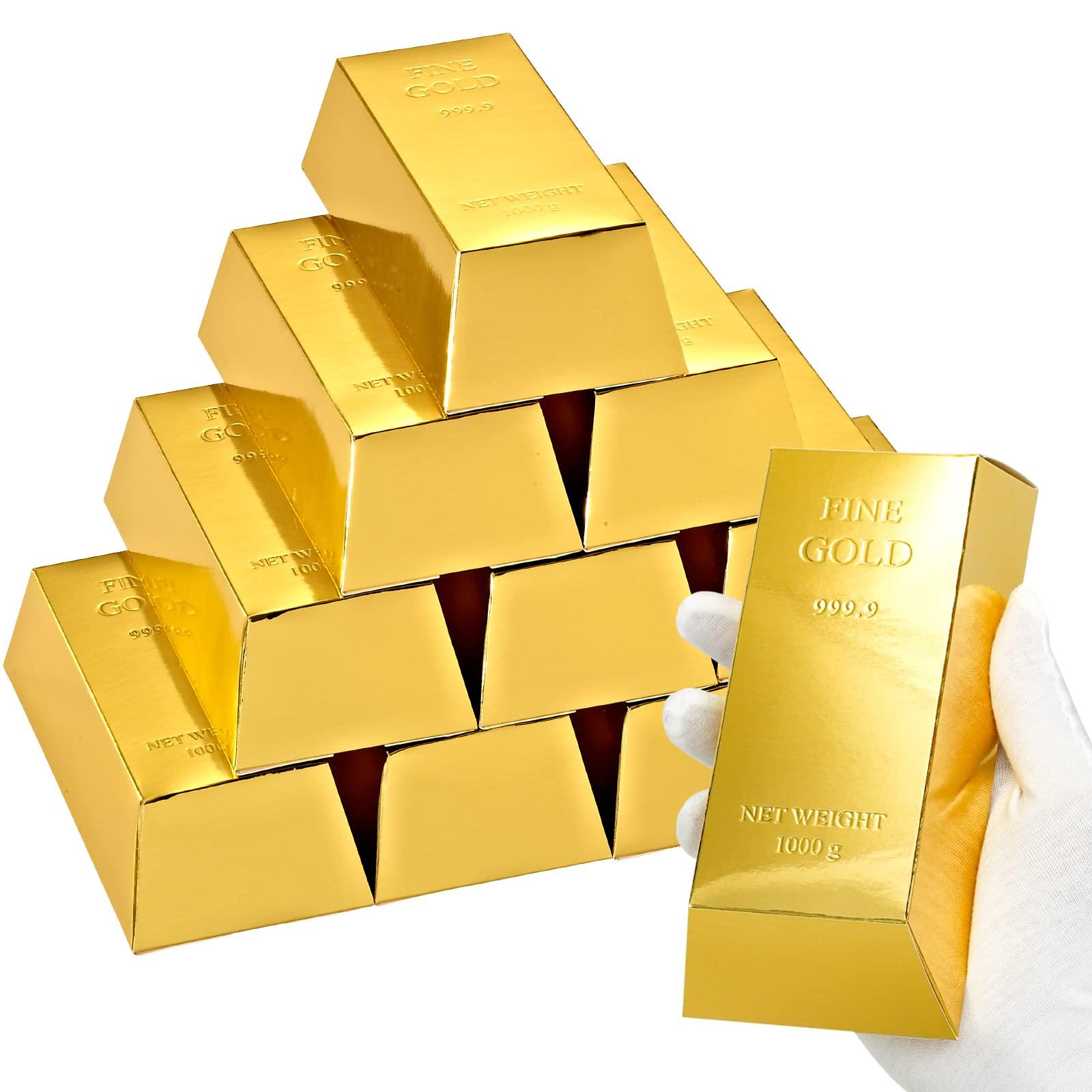 UnicoPak UnicoPak 90 Pack Gold Bar Gift Boxes Party Favors Treasure Hunt Chocolate Coins Candy Treat Boxes for Pirate Casino Golden Birthday Money Gifts Themed Party