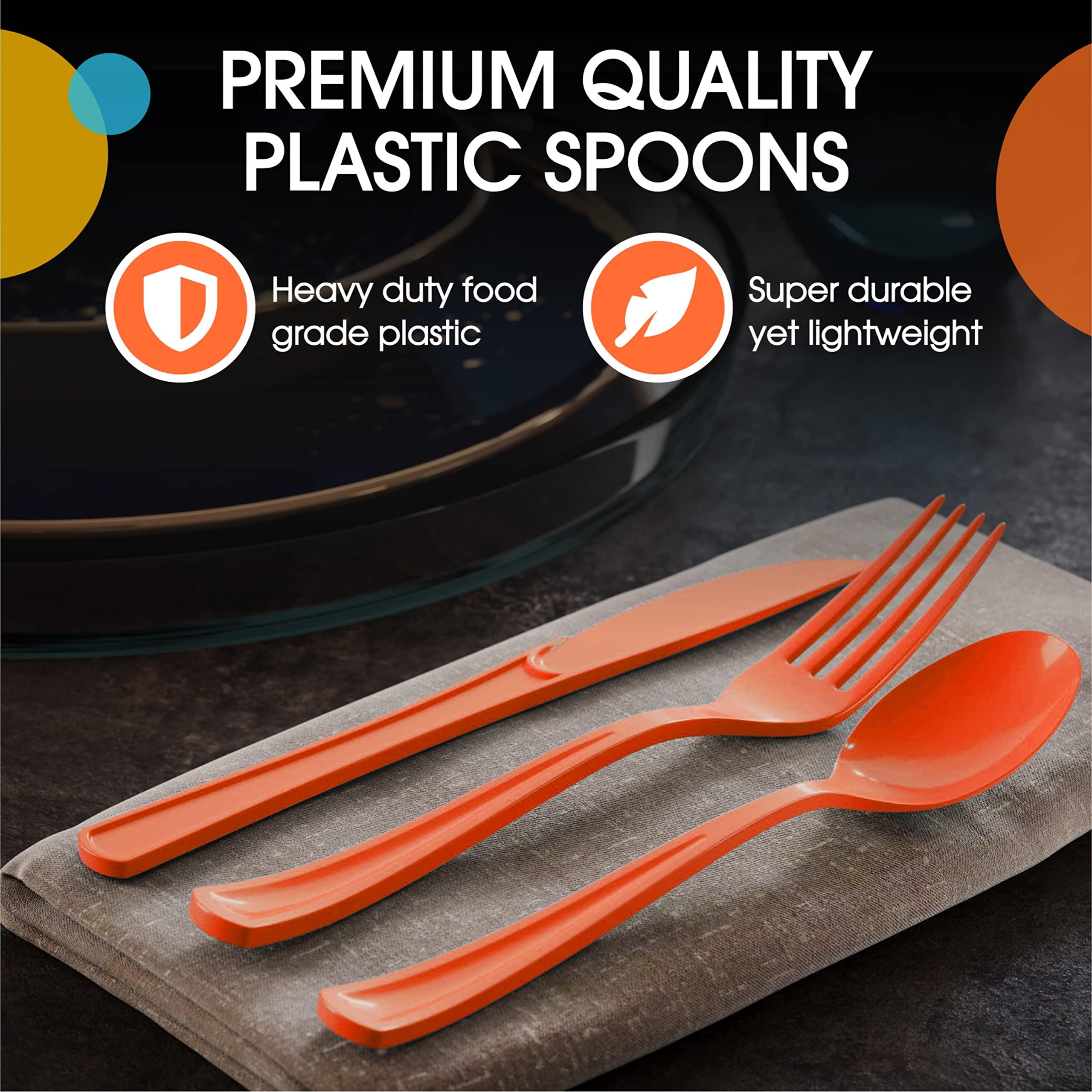 Exquisite Disposable Orange Plastic Spoons 50 Pcs - Heavy Duty Orange Plastic Disposable Cutlery - Orange Disposable Flatware, Orange Plastic Silverware, Plastic Spoons Orange Exquisite