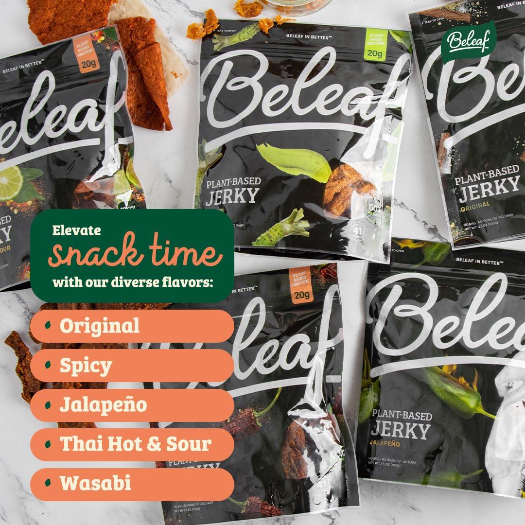 BE LEAF Beleaf Thai Hot & Sour Plant-Based Jerky: High-Protein Snack Healthy and Flavorful Vegan Jerky for On-the-Go Energy Tasty Meatless, Vegetarian Meat Alternative (1 Pack)
