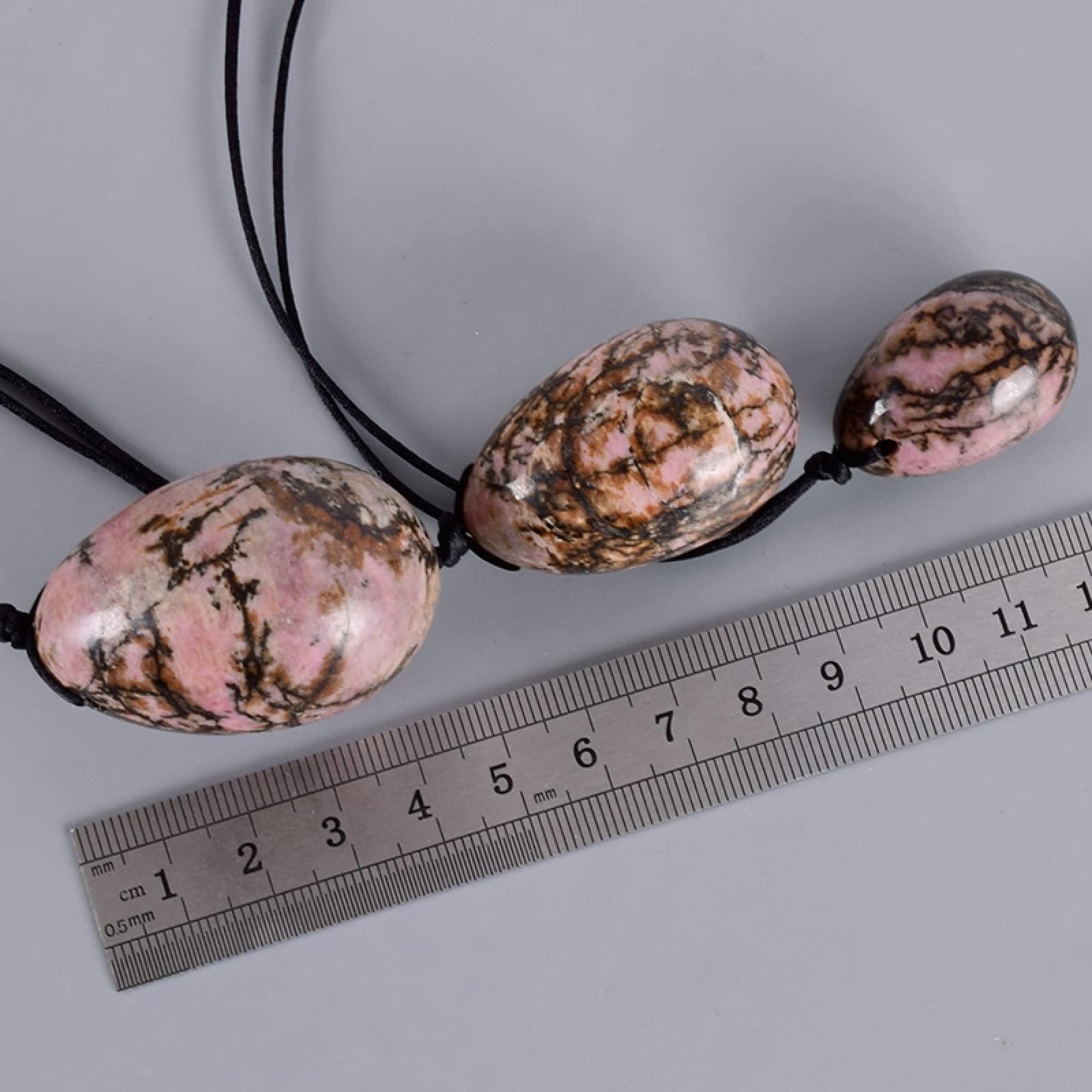 MiZuh Yoni Egg Set Jade Egg Set Drill Natural Rhodonite Yoni Egg Mineral Quartz Healing Massage Ball Kegel Exercise,30x20 Mm