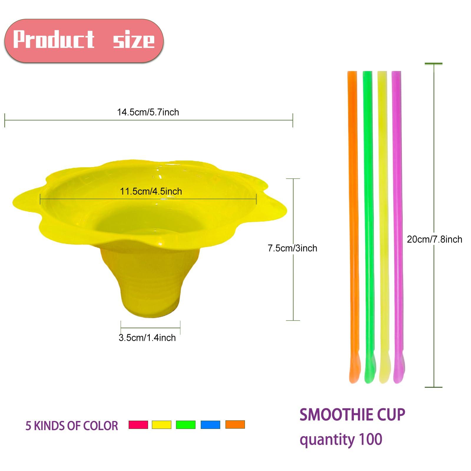 Szsrcywd Szsrcywd 200Pcs 4oz Colorful Snow Cone Cups with Spoon Straws,Flower Shaped Ice Cream Snacks Cup Reusable Plastic Bowls Easy Grip for Kids Birthday Summer Holiday Party
