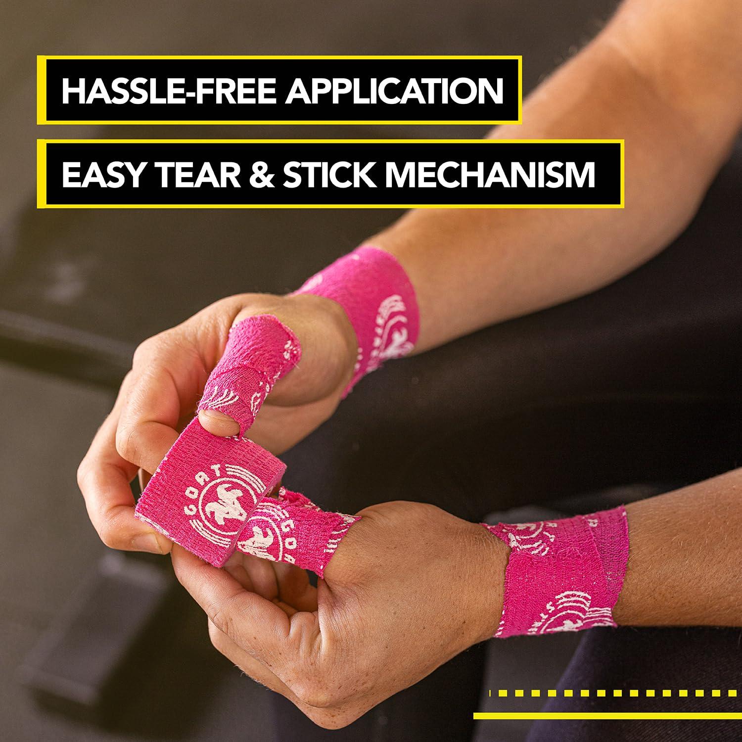 Goat Tape Goat Tape Super Stretchy Thumb Tape - Weightlifting Hook Grip Tape & WOD Tape for Cross Training, Gym Workout Tape, Athletic Finger Wrap - Flexes with Every Move - 15 Feet per Roll (Pink 6-Pack)
