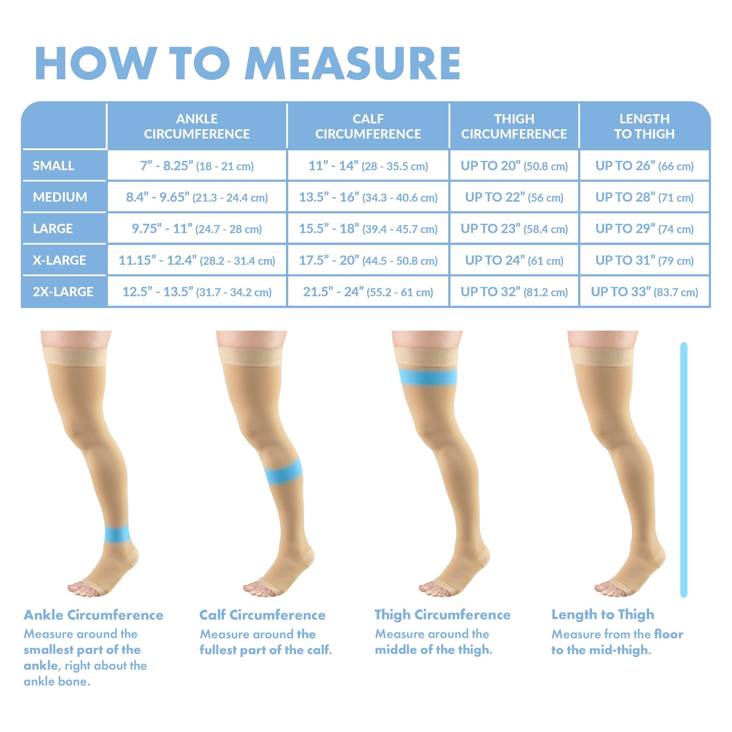 Amazon Basic Care Amazon Basic Care Medical Compression Stockings, 20-30 mmHg Support, Women & Men Thigh Length Hose, Open Toe, Beige, Small (Previously NuVein) (Pack of 2)