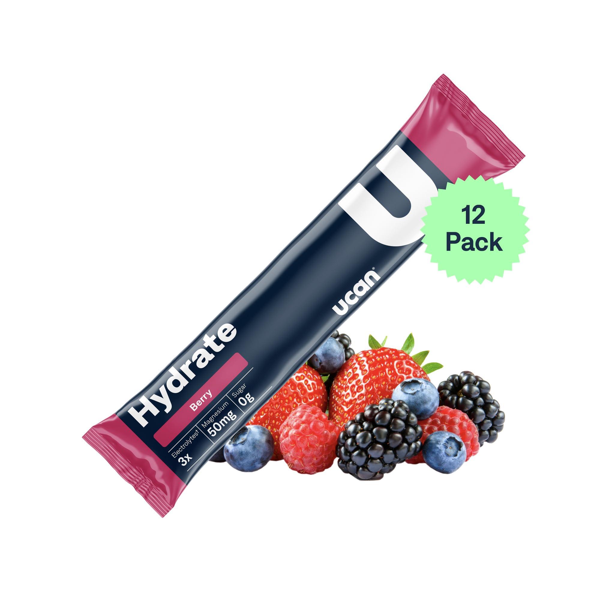 UCAN UCAN Hydrate Electrolyte Drink Mix (Berry, 12 Stickpacks) Sugar-Free, Keto-Friendly, Vegan, Non-GMO, Gluten-Free Electrolyte Powder with Potassium & Magnesium for Runners & Athletes