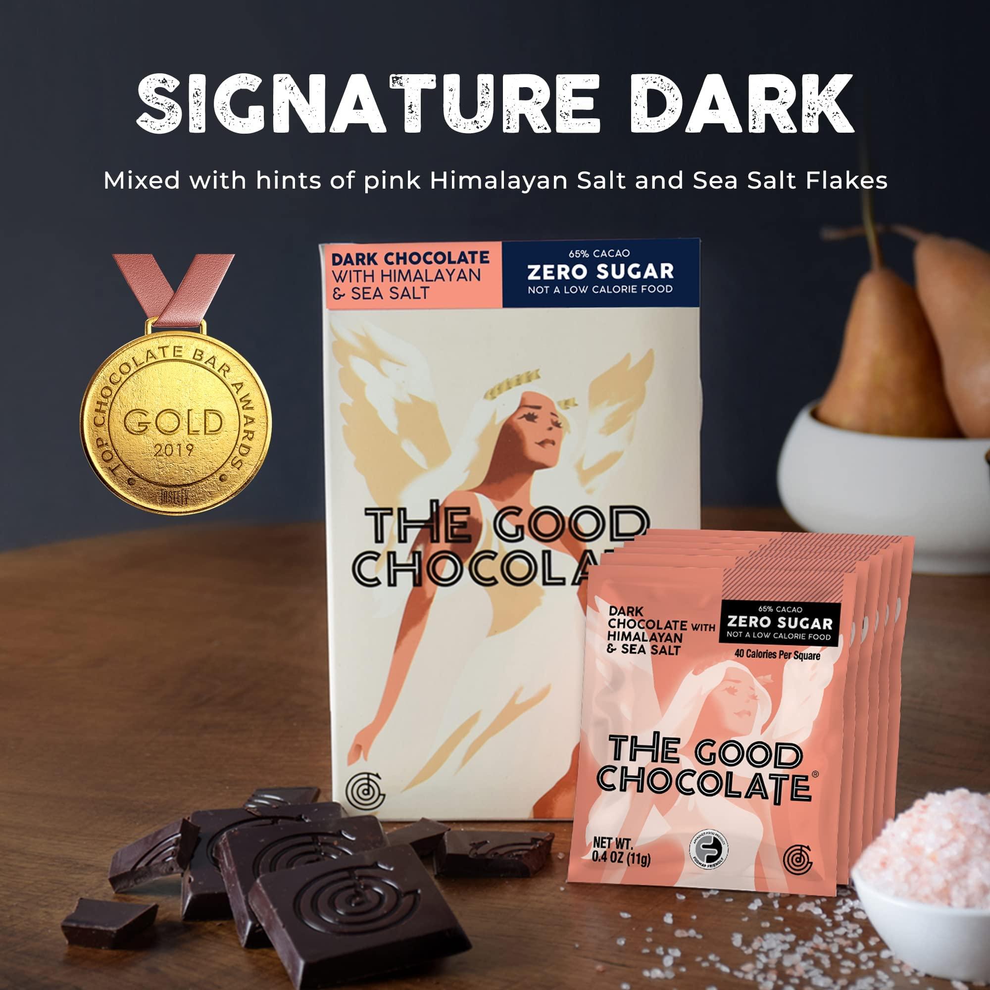 THE GOOD CHOCOLATE THE GOOD CHOCOLATE - Mini Himalayan Salt Chocolate Bars with Zero Sugar & Lower Net Carb - Keto Chocolate Bar Offers Lower Calorie Chocolate Candy - All Natural Non-GMO (Pack of 10)