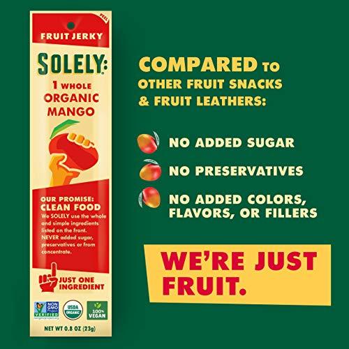 SOLELY Solely - Organic Mango Fruit Jerky - 12 Individually Wrapped Fruit Strips - Fruit Leather Made from Dried Fruit - Healthy Snacks, Vegan - 0.8oz (23g)
