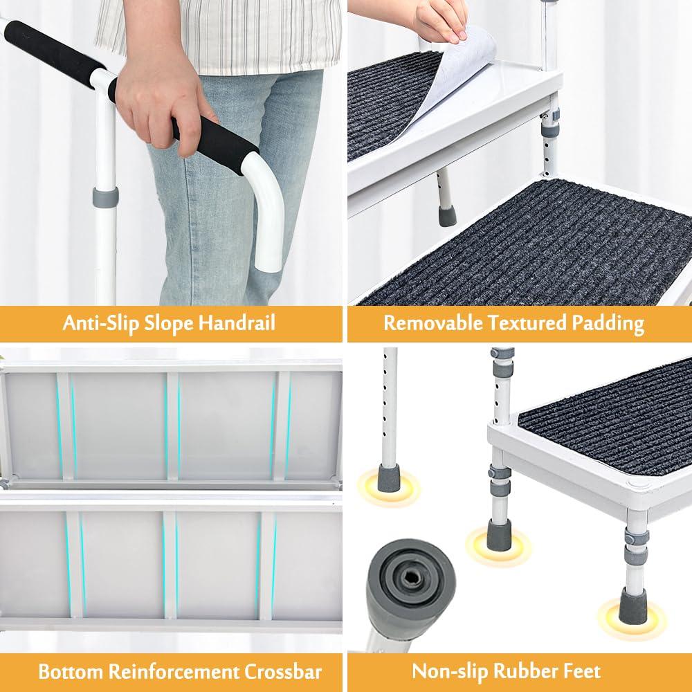 Mybow Mybow Bed Step Stool with Handle for Elderly Adults, High Beds Step Stool, Medical Bedside Step, Adjustable Bed Stairs for Adults, Wide Step Platform, Mobility Stepping Stool, Heavy Duty 2 Step Ramp