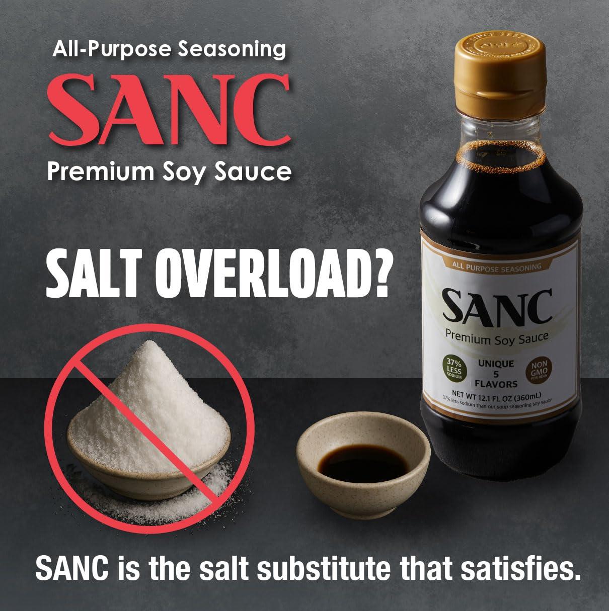 Shinangchon SANC All Purpose Korean Soy Sauce, 12.2 Fl Oz (Pack of 3) A Must-Have for Every Pantry, Low-Sodium Salt Substitute, NON-GMO Bean, No Artificial Additives, Naturally Brewed with Music Fermentation