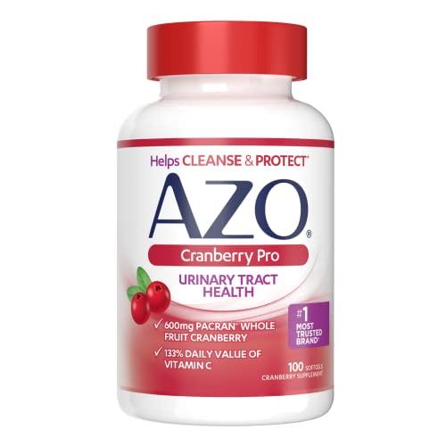 AZO AZO Cranberry Pro Urinary Tract Health Supplement 600mg PACRAN 100 Softgels Cranberry Urinary Tract Health Supplement 100 Softgels Bundle