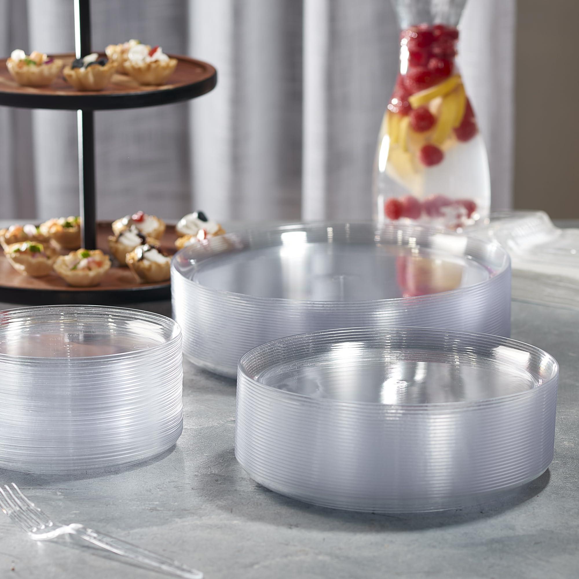 PLASTICPRO PLASTICPRO Plastic Party Plates Edge Collection Premium heavyweight Elegant Disposable Tableware Dishes (Clear, 6.3\'\' INCH PLATES)