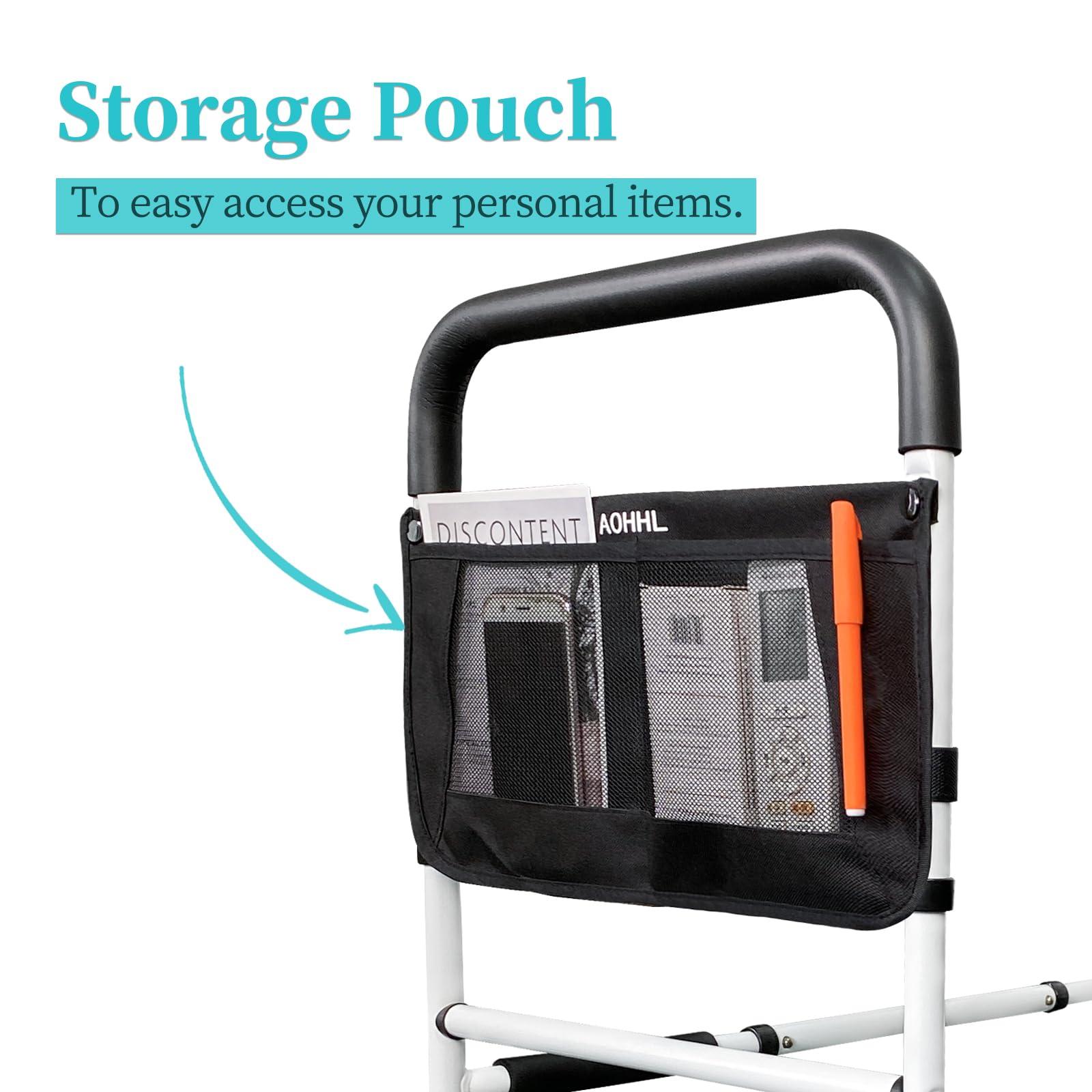 AOHHL Bed Rails for Elderly Adults Safety with Adjustable Heights Storage Pocket Assist Support Side Railings for Seniors Citizens Slides Under Mattressbed Cane Medical Bed Guard Bed Handles Bars (White)