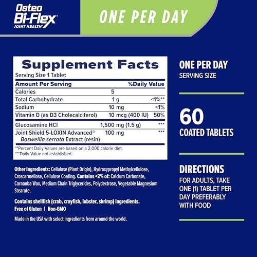 Osteo Bi-Flex Osteo Bi-Flex One Per Day, Glucosamine Joint Health Supplement with Vitamin D, Coated Tablets, 60 Count