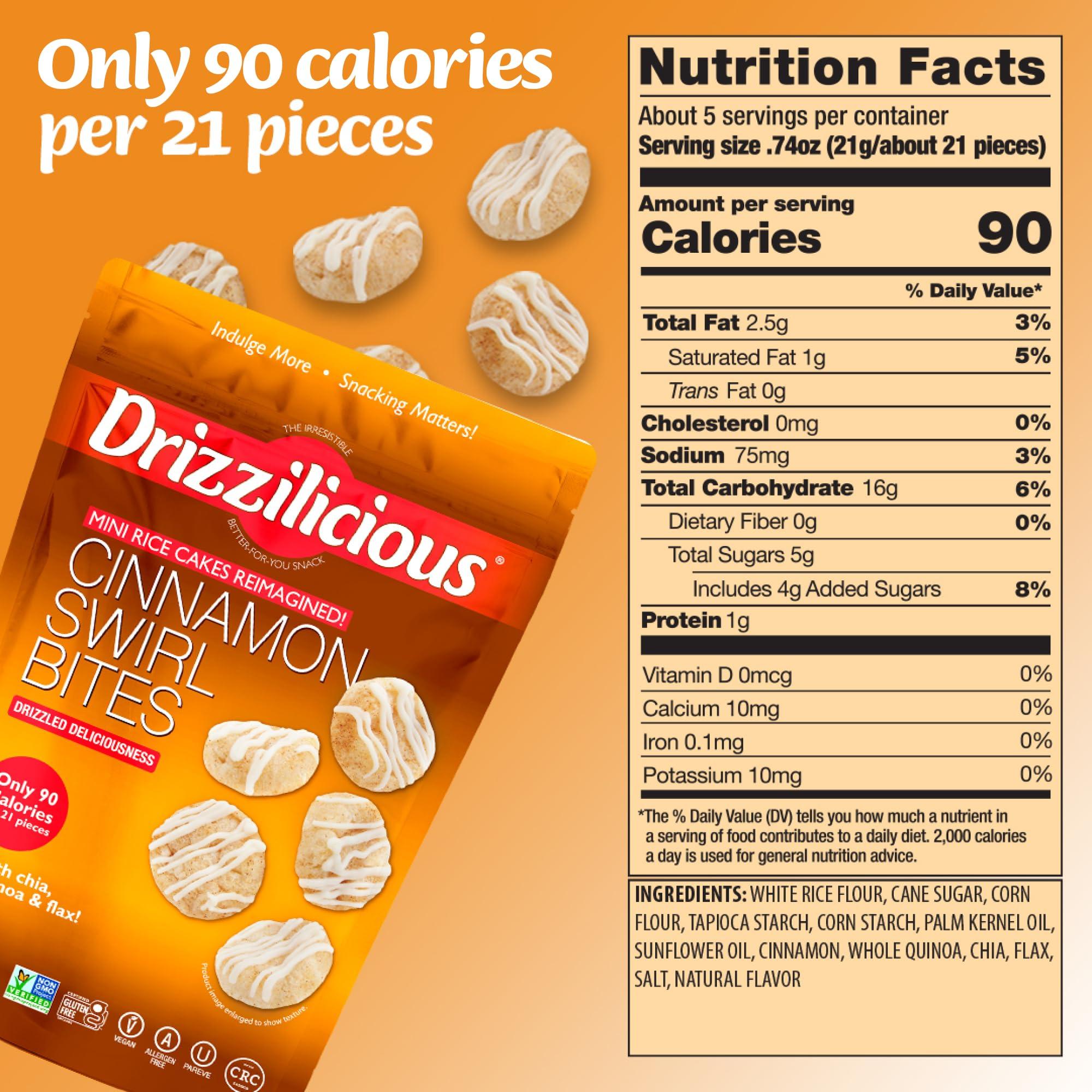 Drizzilicious Drizzilicious Mini Rice Cakes Cinnamon Swirl - Rice Crisps, Healthy Snack for Adults and Kids, Flavored Rice Cakes, Vegan, Gluten Free, Allergen Free, Only 90 Calories Per Serving - 4 oz (Pack of 1)